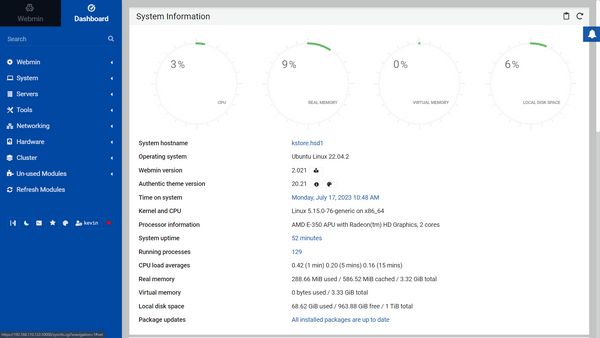 webmin dashboard